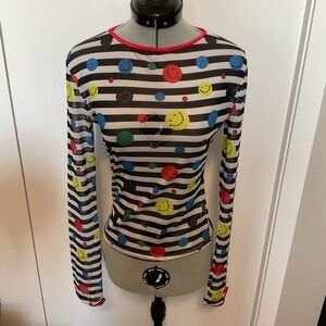 Unif long sleeve mesh striped smiley top size s